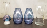 Pair of Iridescent Blue Vases w/ Stars,