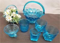 Lot of Blue Glass Baskets & Cups