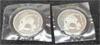 (2) 1 Troy Oz. Silver Rounds "Christmas 2000"