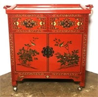 Asian Inspired Tea Cart with Cabinets & Drawers