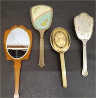Trio of Vintage Hairbrushes & Bake-a-Lite (?)