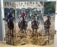 Large Artisan Hand Painted Racing Horse Screen