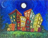 JanettMarie Night Cityscape Painting On Canvas