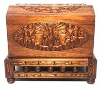 Mahogany Carved Wooden Hinged Lid Box