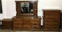 Dresser with Mirrored Hutch Top, Five Drawer Chest