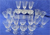 22 PC FINE ETCHED CRYSTAL FOOTED TUMBLERS