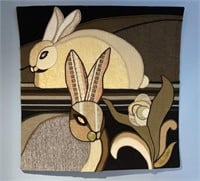 1979 Helen Webber Rabbit Motif Textile Wall Art