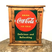 Hand Crafted Wooden Wall Cabinet with Coca-Cola