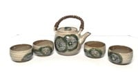 Glazed Pottery Teapot & Cups