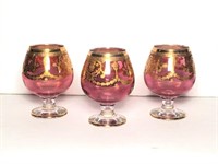 Cranberry Glass Snifters with Gilt Accents