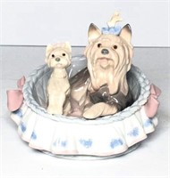 Lladro Dogs in Basket Figurine