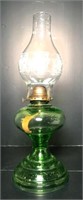 Vaseline Glass Oil Lamp with Clear Etched Glass