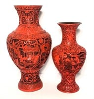 Cinnabar Carved Large Vases- Lot of 2