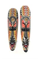 Pair of Carved Wood Hand Painted Wall Masks