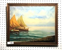 Sailboats Vintage Oil on Canvas signed by Artist