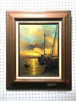 Ship Oil on Canvas by W. Vennecamp in Wood Frame