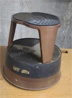 Vintage library step stool on casters.  15×14