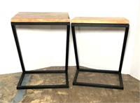 Z Shaped Side Tables with Metal Bases & Wood Top
