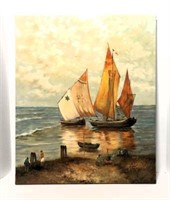 Sailboat Oil on Canvas signed F. Takroy