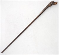 (M) Wooden cane (37") with carved handle of a
