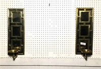 Pair of Brass Mirrored Wall Sconce Candle Holders