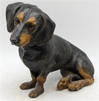 (M) Wood carved dog with inkwell by Black Forest.