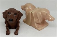 (M) Dachshund Bookends with Ceramic Spaniards dog