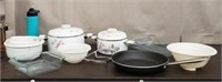 2 Mikasa Enamel Pots, Pyrex Baking Dishes And More