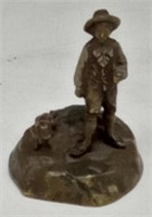 (M) Bronze Statue of Dachshund and little boy