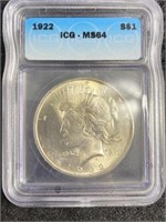 1922 MS 64 Perace Silver Dollar
