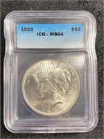 1922 MS 64 Perace Silver Dollar