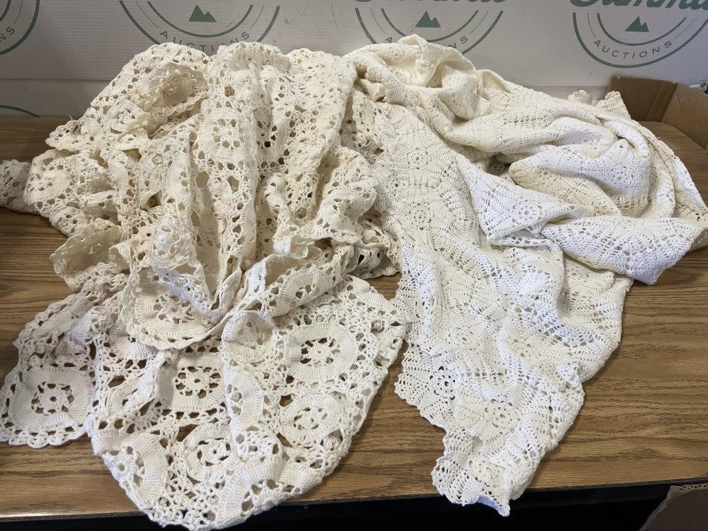 2 Vintage Crocheted Table cloths