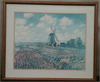 Framed Windmill Landscape Picture, Approx.