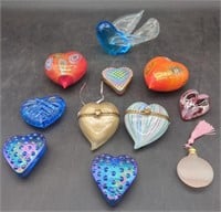 (M) Blown Glass Paperweights, Hearts, Rhag 6 inch
