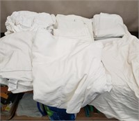 Box of White Bed Linens & Mattress Covers. Mostly