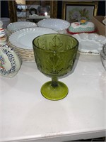 Vintage Green glass leaf compote
