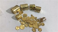 Gold Tone Trinket Chest w Coins M16B