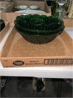 lot of vintage green glass bowls