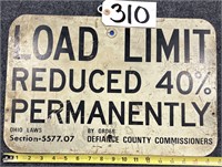 Load Limit Reduced 40% Permanently Metal Road Sign