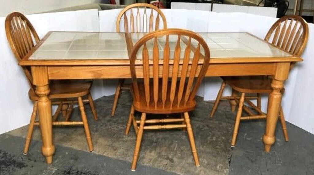 Tile Inset Top Dining Table with Four Chairs