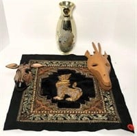 Wooden Zebra & Goat Masks, Beaded Tapestry