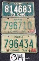 1974 & 1973 Ohio Farm License Plates