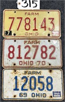 3 Ohio Farm License Plates 1969 1970 1980