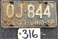 1958 Ohio License Plate