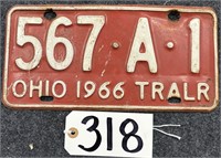 1966 Ohio Trailer License Plate