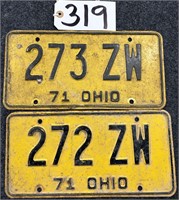 2 Ohio 1971 License Plates