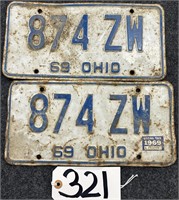 Matching Set 1969 Ohio License Plates