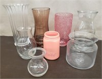 Lot of 7 Glass Vases & Ceramic Jar Vase Plus