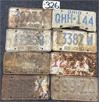 Lot of 8 Ohio License Plates Farm 1951 1969 1970