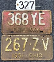 2 Ohio License Plates 1951 & 1966